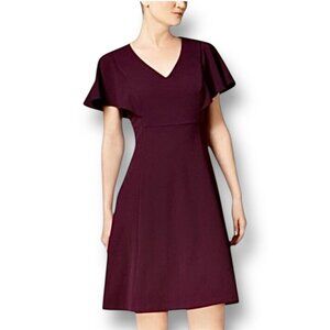 Calvin Klein 8 Plum Purple Midi Dress Flutter Sleeve Zip Back Career Work Office
